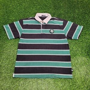 Vintage IRFU Ireland Rugby Striped Polo Shirt L/XL 23x29 Two-Tone Y2K